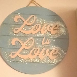 Love is Love with silver glitter wall hanging